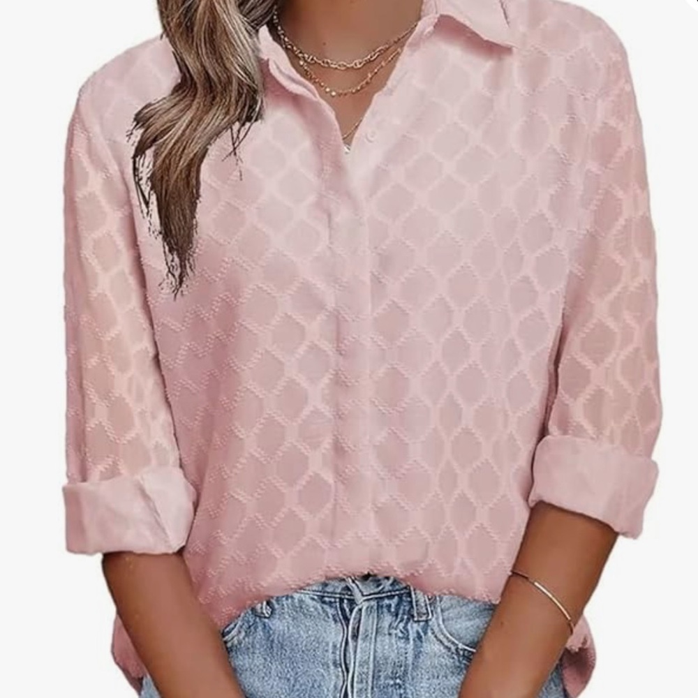 Lined Pink Button-Up Blouse